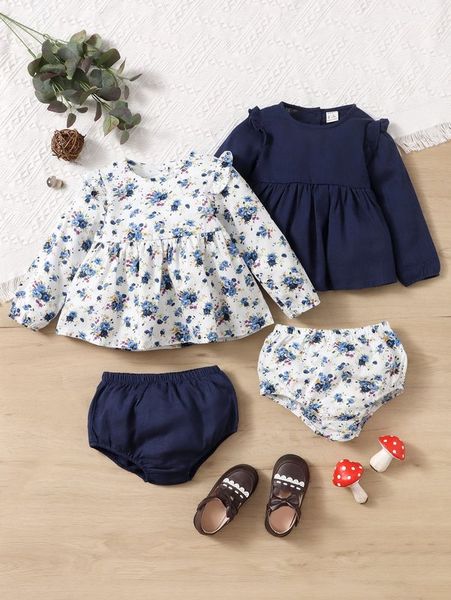 

baby floral print frill trim 2 and 2 shorts she, White