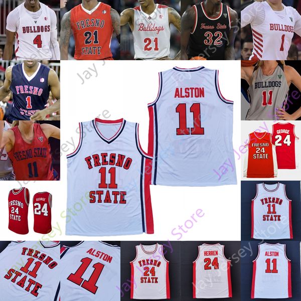 Jerseys de basquete Fresno Bulldogs Jersey de basquete NCAA College Paul George Chris Herren Robinson Williams Grimes Blackwell Hyder Hart Johnson Alston