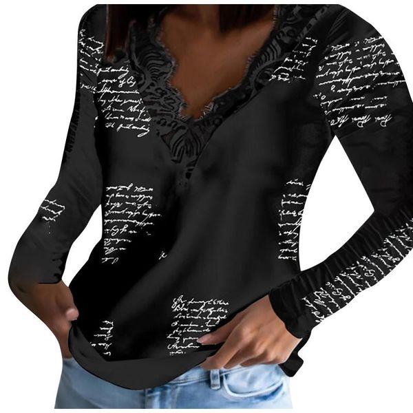 

women's sweaters women designers femme winter splicing donna maglioni fashion lace v-neck print casual long sleeve top, White;black