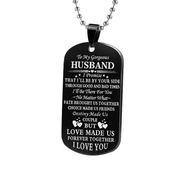 

fashion couple necklace jewelry husband wife boyfriend girlfriend i love you dog tag pendant necklace for women gift jllzzn, Black