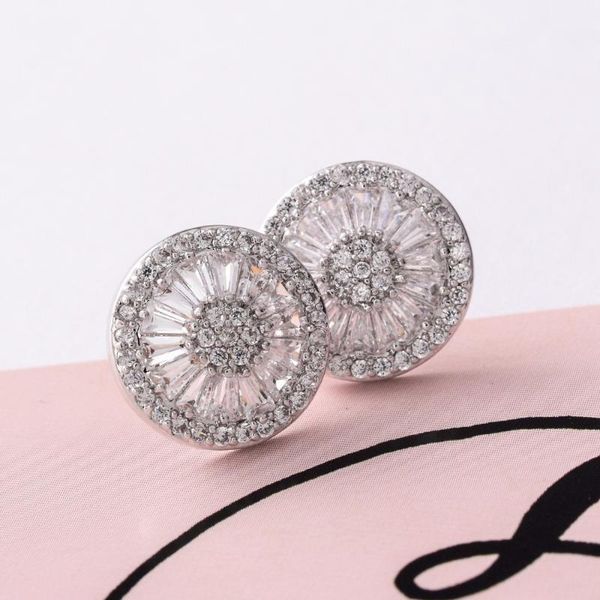 

stud 2021 white crystal zircon earrings circle round for women silver color plated fashion jewelry classic, Golden;silver