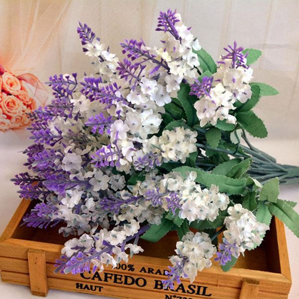 

10 heads romantic provence lavender silk artificial flowers purple bouquet plastic fake flower white for home wedding decoration