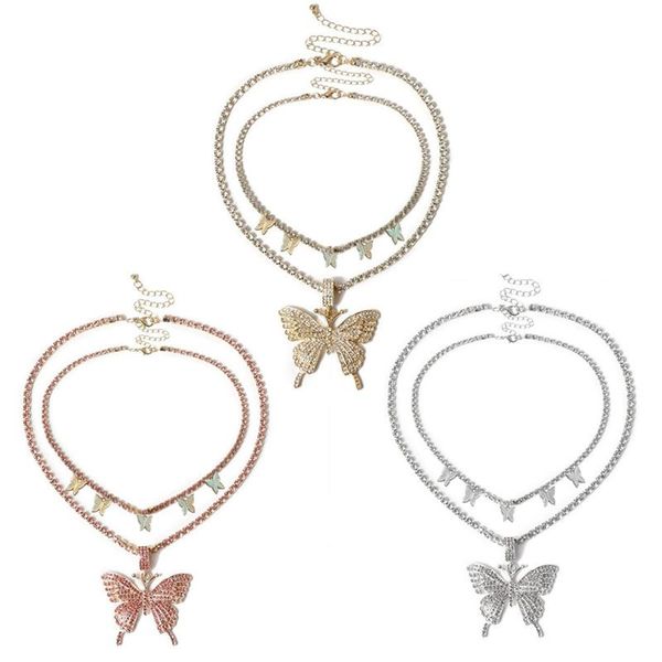 

women jewelry butterfly pendant necklace female rhinestone shining statement crystal charms choker necklace gift, Golden;silver