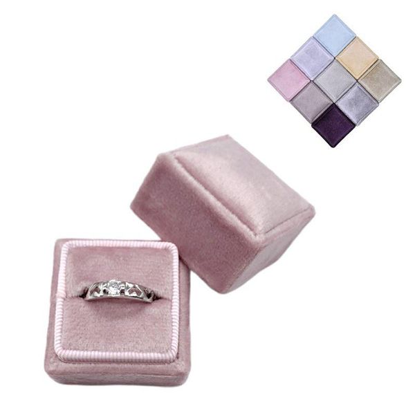 

velvet vintage single ring box square wedding ceremony ring box with detachable lid, Pink;blue