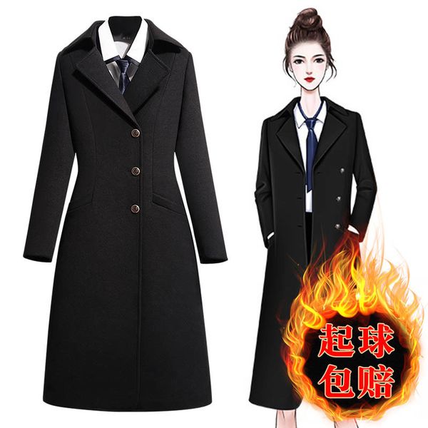 

business wear women's medium length cotton thickened ol black woolen coat tooling sales department