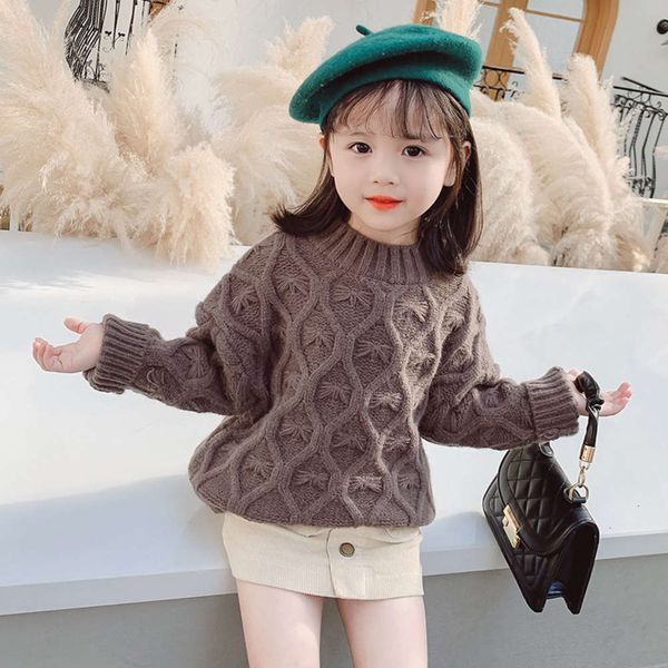 

2020 wear children's autumn winter korean girls' knitting twist round neck fashion warm sweater popular, Blue
