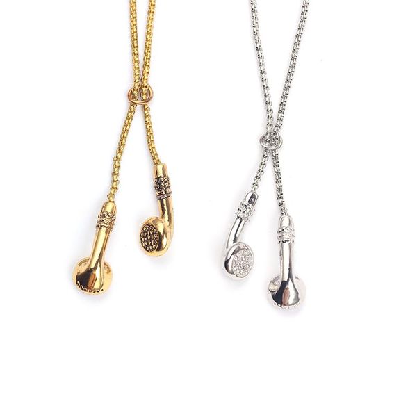 

chokers headphone pendant necklace hiphop music lover headsets jewelry accessories unique long link chain gifts for women men, Golden;silver