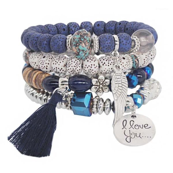 

heart tassel pendant bracelet jewelry wristband new fashion blue natural stone beads multi-layer bracelets & bangles1, Golden;silver