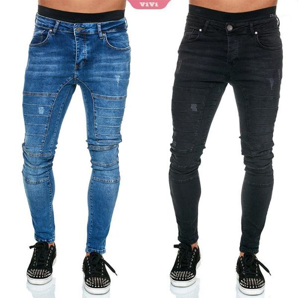 Jeans da uomo Pantaloni casual in denim sottile Ragazzi Rousers 2022 Strappato Slim Fit Classico giovanile nero e blu