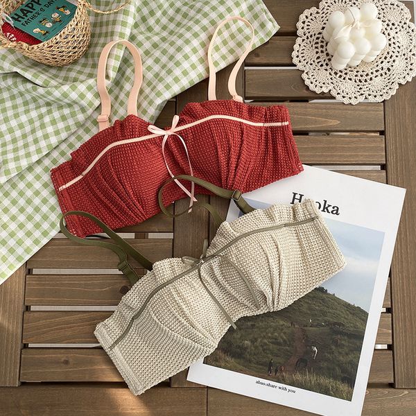 

roseheart women fashion red green lingerie bow bralette soft panties push up wireless half cup invisible bra sets underwear c1211, Black;white