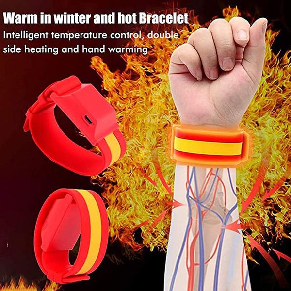 

new winter self-heating bracelet sporty portable hand warmer usb charging soft smart heating bracelet hands warm wrist support, Black;red