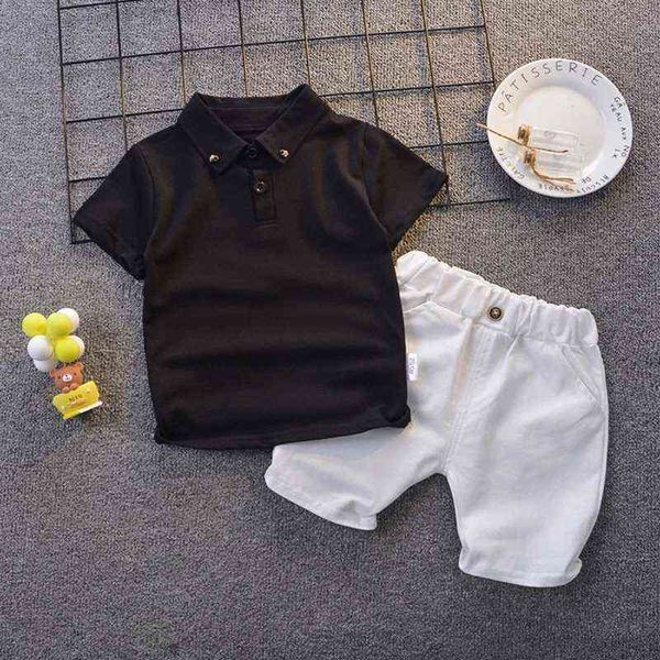Toddler Erkek Giysileri Set Yaz 1 2 3 4 5 Yıl Siyah Kısa Kollu T Gömlek + Beyaz Şort Erkek Kıyafetler Çocuk Giyim G220310