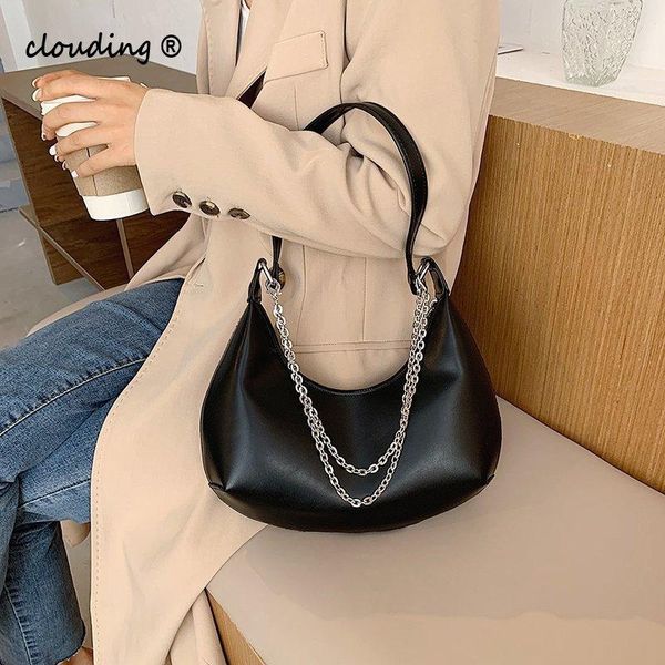 

crescent shaped shoulder messenger bag women pu leather chain casual tote shopping handbag pouch