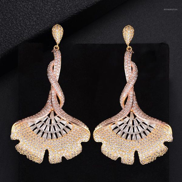 

ginkgo leaf lucky cubic zirconia paved naija trendy romantic pendant earring women drop earrings boucle d'oreille femme 20201, Silver