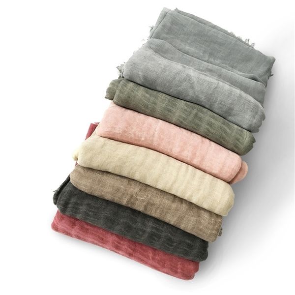 

new arrived solid plain folded cotton linen scarf women super large thin silk scarves female spring winter shawl wraps y201007, Blue;gray
