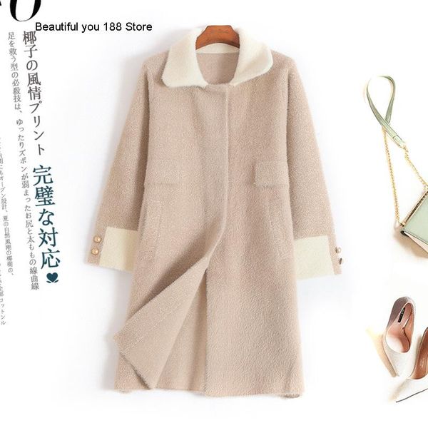 

outer broken size high-end winter comfortable long-sleeved woolen coat, Black