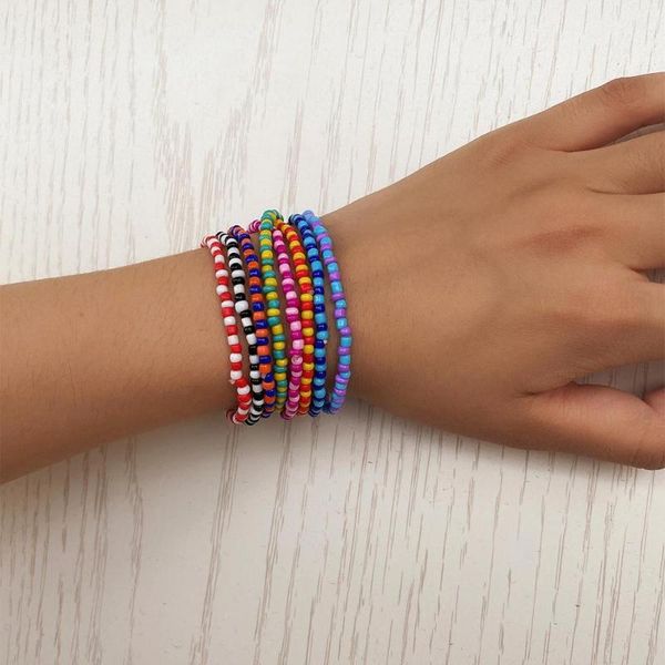 

8pcs multilayer ladies gold zinc alloy link acrylic beads hand beaded multicolor set women's bracelet charm fashion jewelry, Black