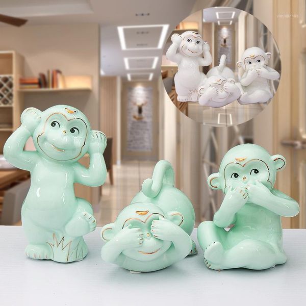 

fun three little monkey ceramic decorative ornaments cute monkey animal home decoration1
