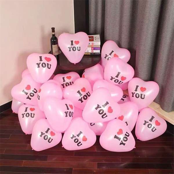 

100pcs/pack heart shape balloon 12 inch valentines day decorative balloon for wedding party i love you letters balloons supplies e122310