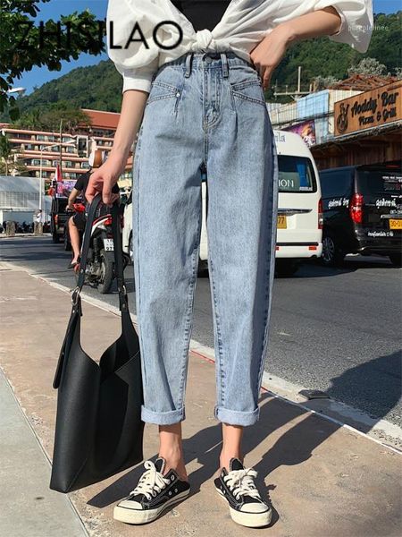 

high waist harem jeans women straight vintage boyfriend jeans mujer denim pants 2020 plus size wide leg retro1, Blue