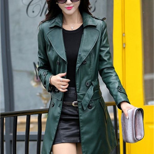

spring korean version new long section of the lady thin sheep leather big dermal sheaths detachable jacket jecs, Black