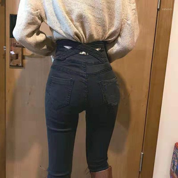 

zpqowv unique design jeans dark goth cutout skinny high-rise jeans version makes legs longer soft cowboy high street style1, Blue