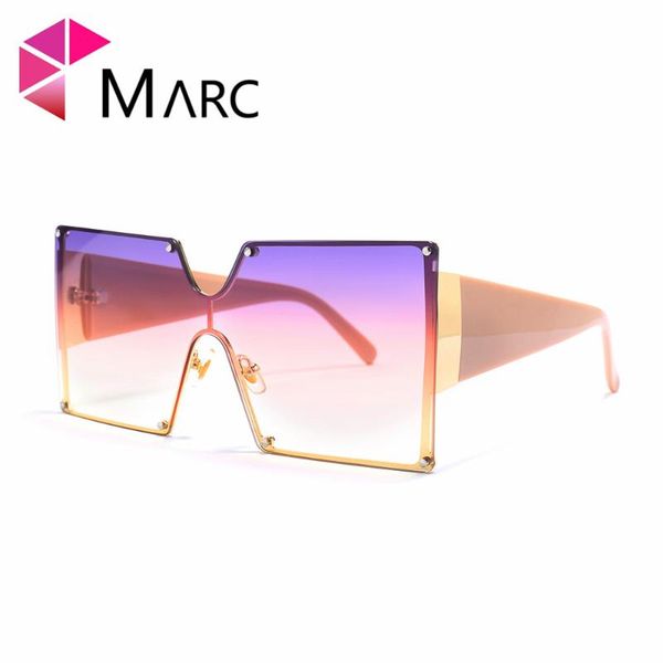 

marc 2020 oversized square rimless sunglasses women red brand designer big sun glasses female one piece travel gafa de sol, White;black