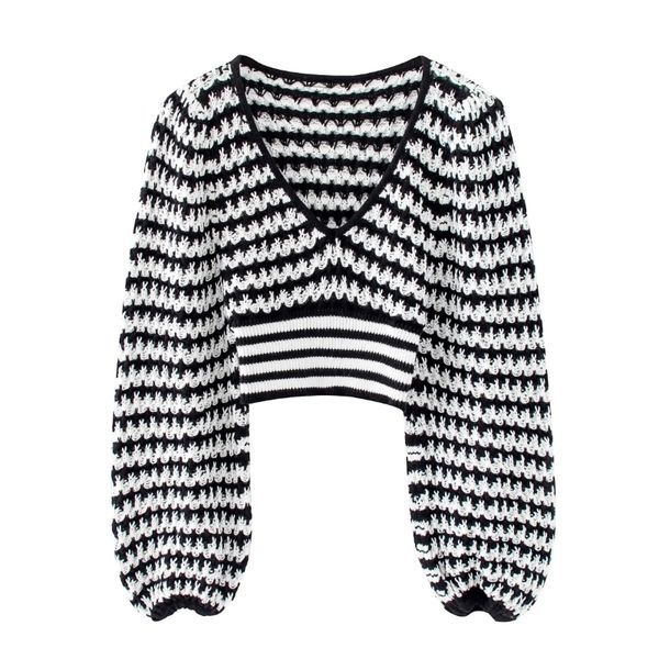 

new women v neck black white patchwork short sweater ladies basic knitted casual slim high street sweaters chic s258 201031, White;black