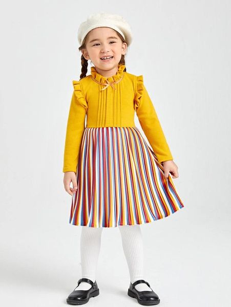 

toddler girls colorful striped ruffle trim tie back dress she, Red;yellow