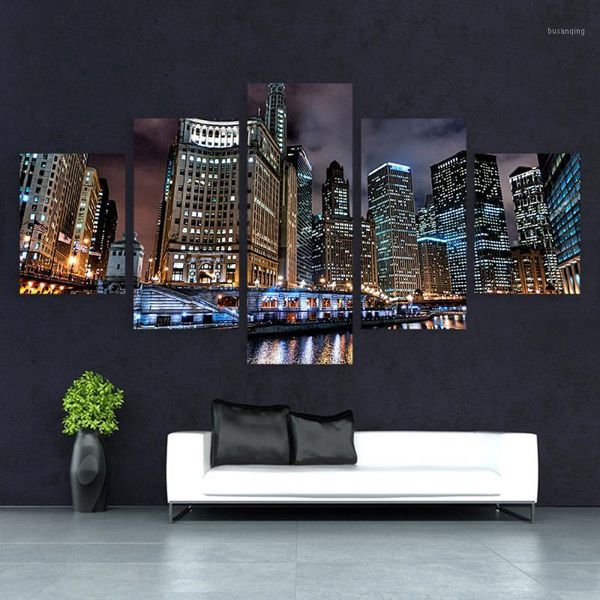 

embelish canvas wall art pictures modern frame living room 5 pieces prosperity chicago city night scenery decor hd print posters1