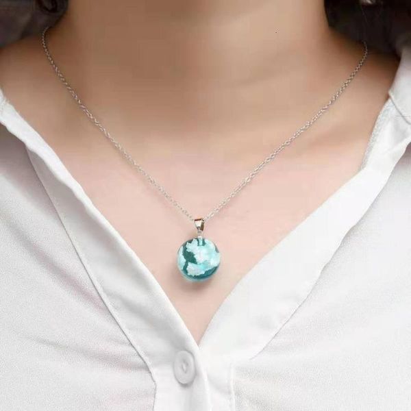 

resin rould ball moon pendant chic transparent women blue sky white cloud chain necklaces collar collier femme chocker