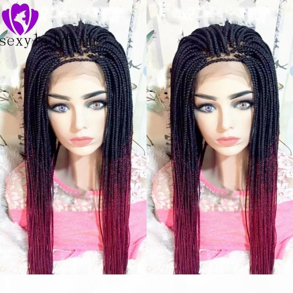 

новые box cooks кружева frontal wig двухтона цвет ombre # 1b розовые красные синтетические волосы вегины для афро-америки чернокожие, Black;brown