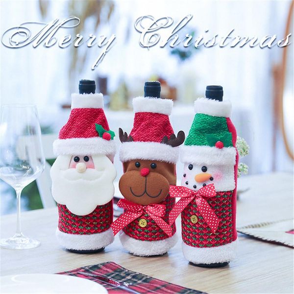 

christmas wine bottle decor santa claus snowman bear bottle cover champagne bottle cover with hat for new year xmas dinner party wmtvnz