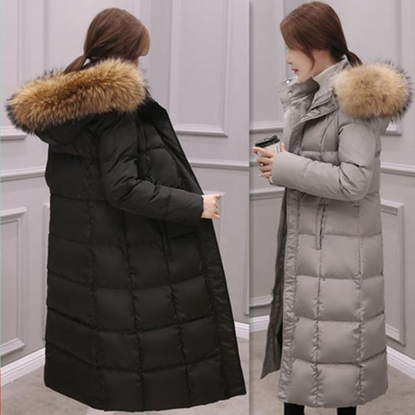 

winter natural raccoon fur collar down jackets fashion women's down coats long thicken parkas outerwear yr23, Black
