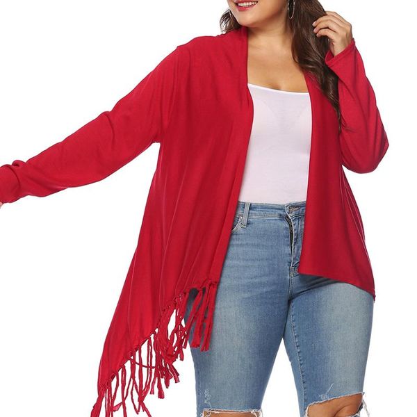 

plus size women jacket solid long sleeve jackets tassel spliced hollow out cardigan women coat fashion big size beach top, Black;brown