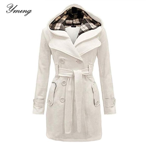 

yming women's winter double breasted warm mid-length windbreaker with belt fashion solid color clothing elegant windbreaker 201218, Black