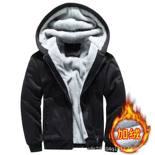

2021 new winter jacket men thick hoodies sweatshirts sports coat fur lined warm zip up hoodie sweatshirt plus size lbiy, Black
