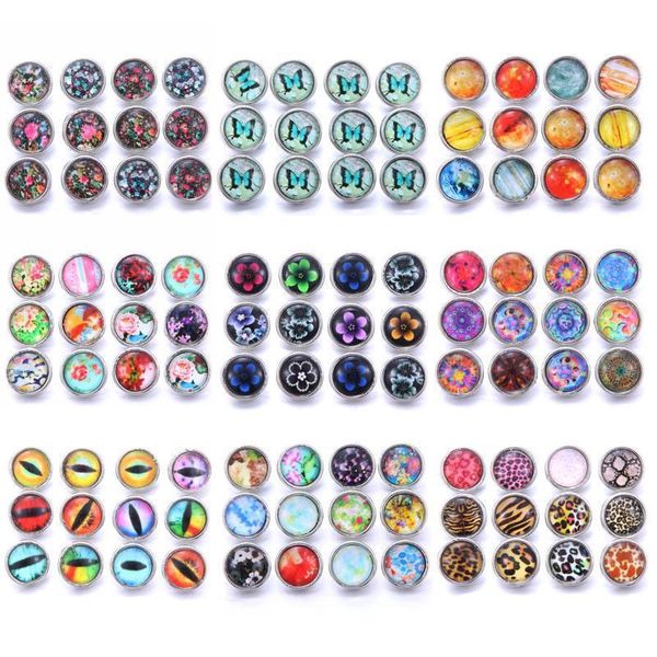 

wholesale 10pcs lot new mixed flower glass snap 12mm snaps buttons for snaps jewelry fit 12mm snap button bracelets h jllmfo