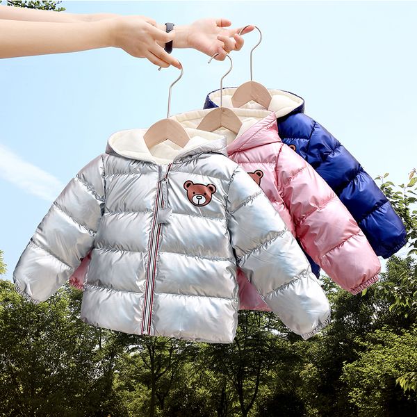 

children's down with bright outer surface and thickened cotton padded jacket for boys, Blue;gray