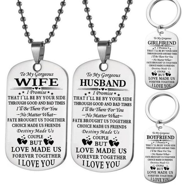 

pendant necklaces to my gorgeous husband/wife stainless steel couple necklace dog tag love forever jewelry valentine's day present, Silver