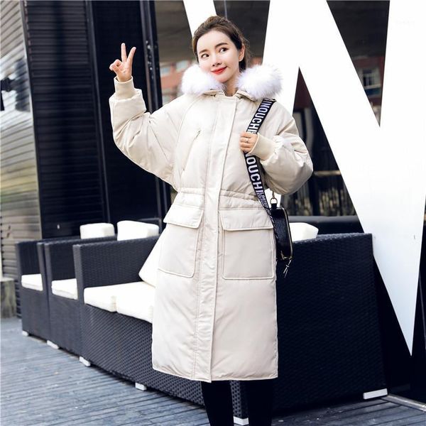 

women down jacket 2020 winter coat big real fur collar women long paragraph thickening warm hooded for female parka plus size1, Black