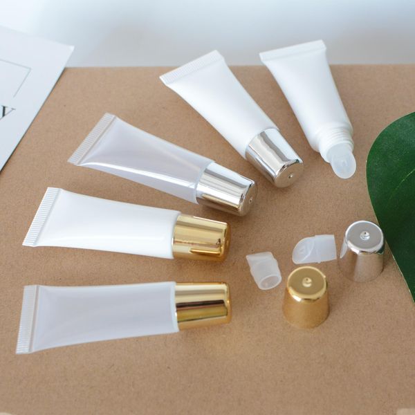 

10ml pe empty squeeze lip gloss tubes container, wholesale, diy handmade pe squeeze lip glaze container tubes, gold / silver cap