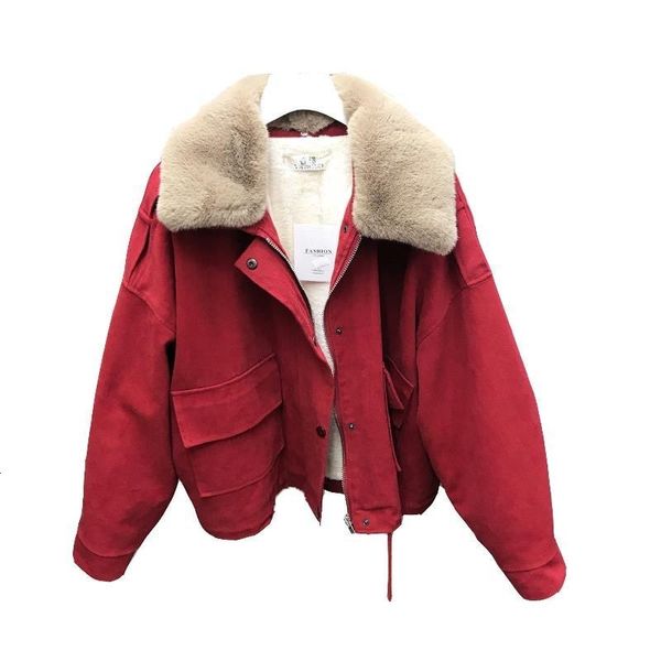 

women 2021 new thick retro wool jacket adjustable skin collar short parka woman high street winter coats 3ax0, Black;brown