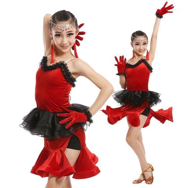 

stage wear children latin dance dress sleeveless ballroom competition dresses rumba practice wear1, Black;red