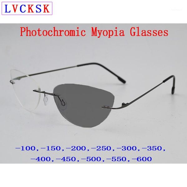 

women cat eye pchromic myopia sunglasses titanium frame nearsighted shortsighted glasses blear eyed spectacles -1.0~-6.0 n51, White;black