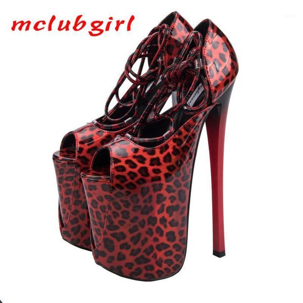 

dress shoes mclubgirl women red leopard fish toe platform super high heel plus size cross sandals for lady nightclub queue mjl1, Black