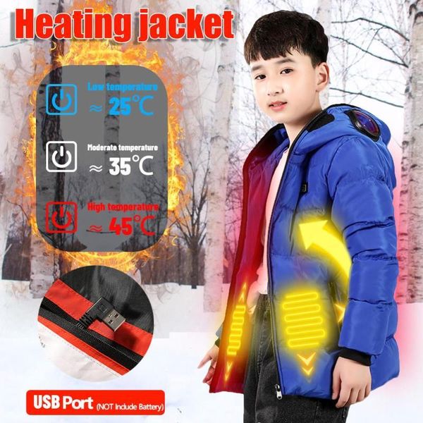 

children's usb heating jacket smart thermostat solid color hooded heating jacket warm for outdoor fishing hunting camping, Gray;blue