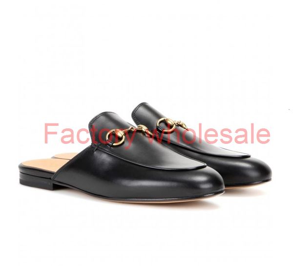 

mullers leather half-wrapped flat soled horsebit slippers italian classic fairy summer leisure wear mules sandals outside genuine leather, Black