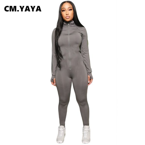 

zipper up long sleeve active jumpsuit for women club partywear one piece overall bodycon rompers fall winter, Black;white