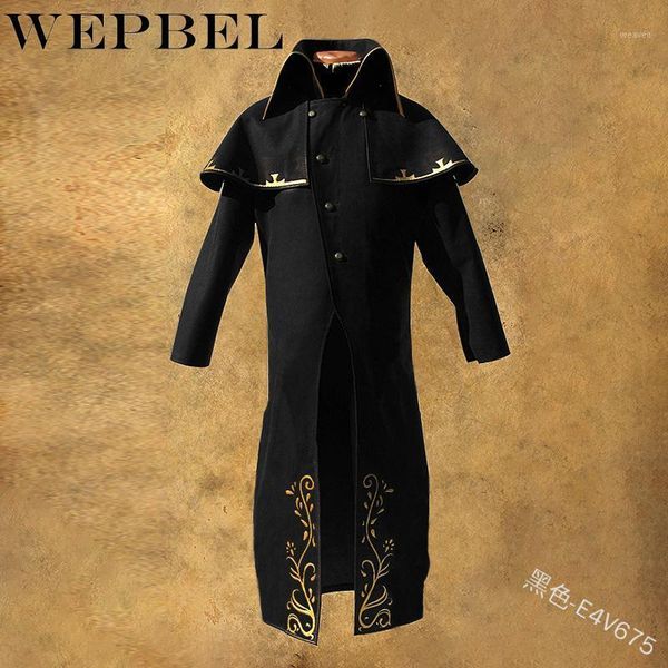 

wepbel medieval renaissance turn-down collar punk trench coat autumn shawl slim single-breasted stage performance clothing1, Tan;black